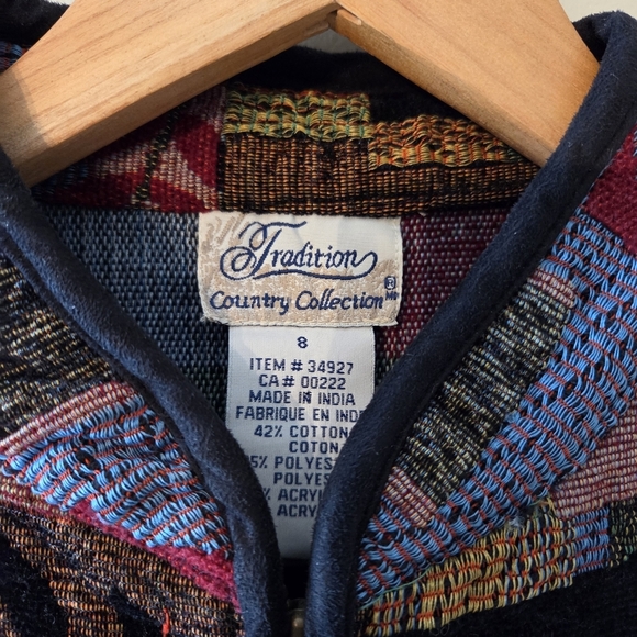 Traditions Artisan Jacket Colorful Tapestry Zip Front Coat Boho Patterned Size 8 - Picture 12 of 12